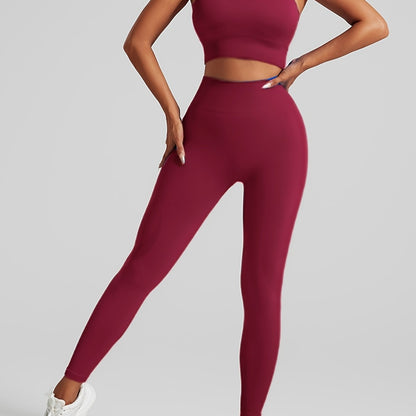 Conjunto deportivo mujer, leggings cintura alta, top deportivo, ropa deportiva mujer, sin costuras, yoga, running, entrenamiento, pilates, fitness.