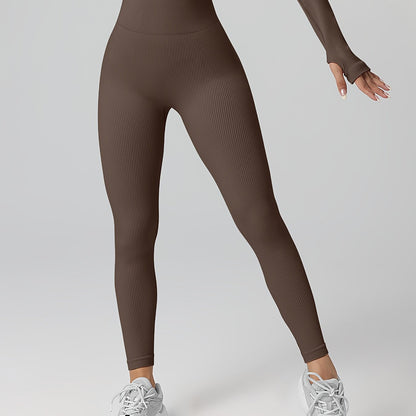 Leggings de Yoga Acanalados para Mujer, Mayas Elásticas Sin Costuras para Ejercicio de Fitness, Pantalones Largos Deportivos para Mujer.