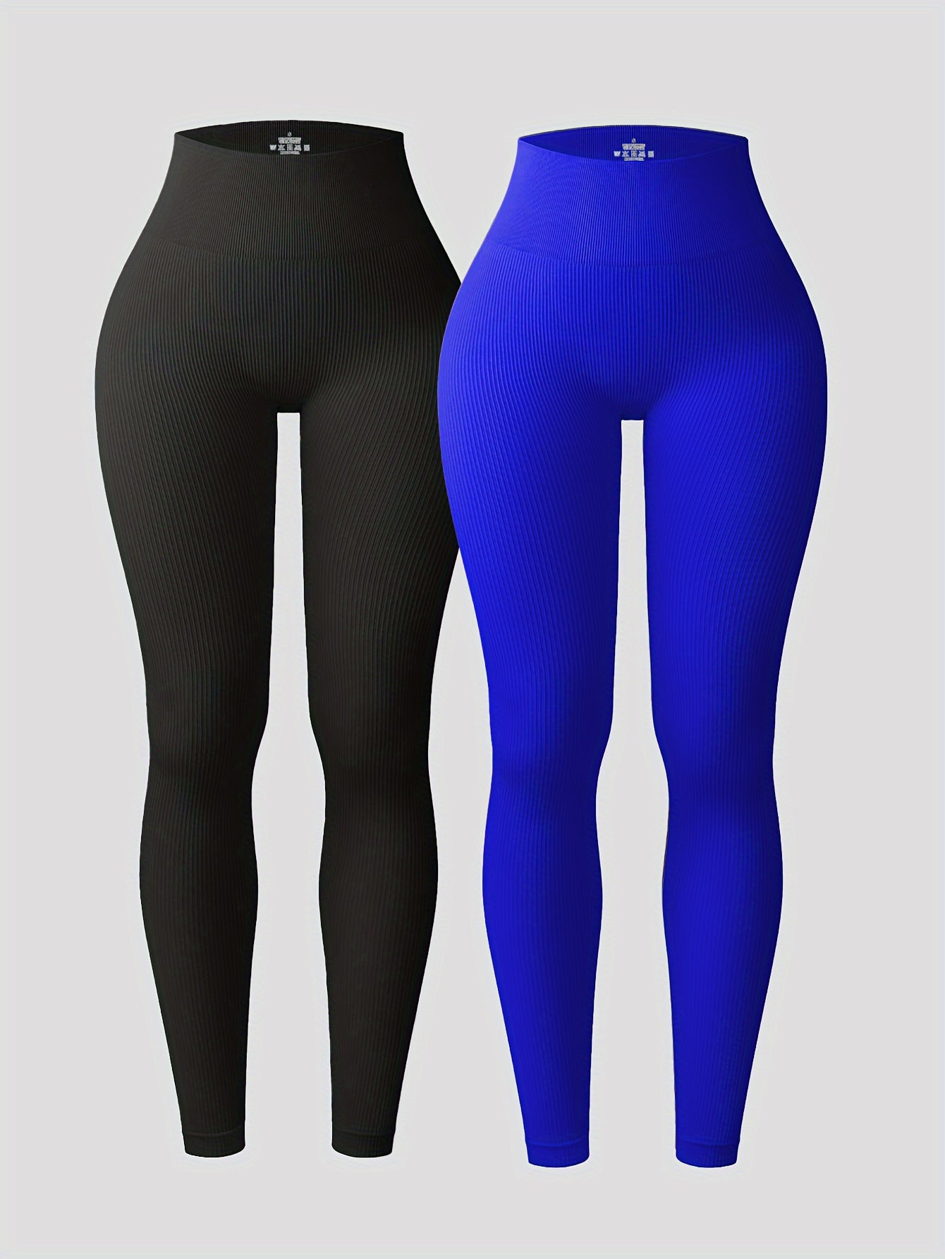 Pack de 2 Leggings acanalados y elásticos I cintura alta I Leggings yoga mujer I Pack Leggings I Leggings deportivos mujer I ropa deportiva mujer.