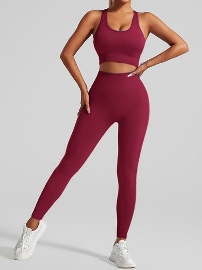 Conjunto deportivo mujer, leggings cintura alta, top deportivo, ropa deportiva mujer, sin costuras, yoga, running, entrenamiento, pilates, fitness.