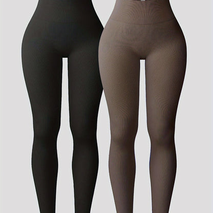 Pack de 2 Leggings acanalados y elásticos I cintura alta I Leggings yoga mujer I Pack Leggings I Leggings deportivos mujer I ropa deportiva mujer.