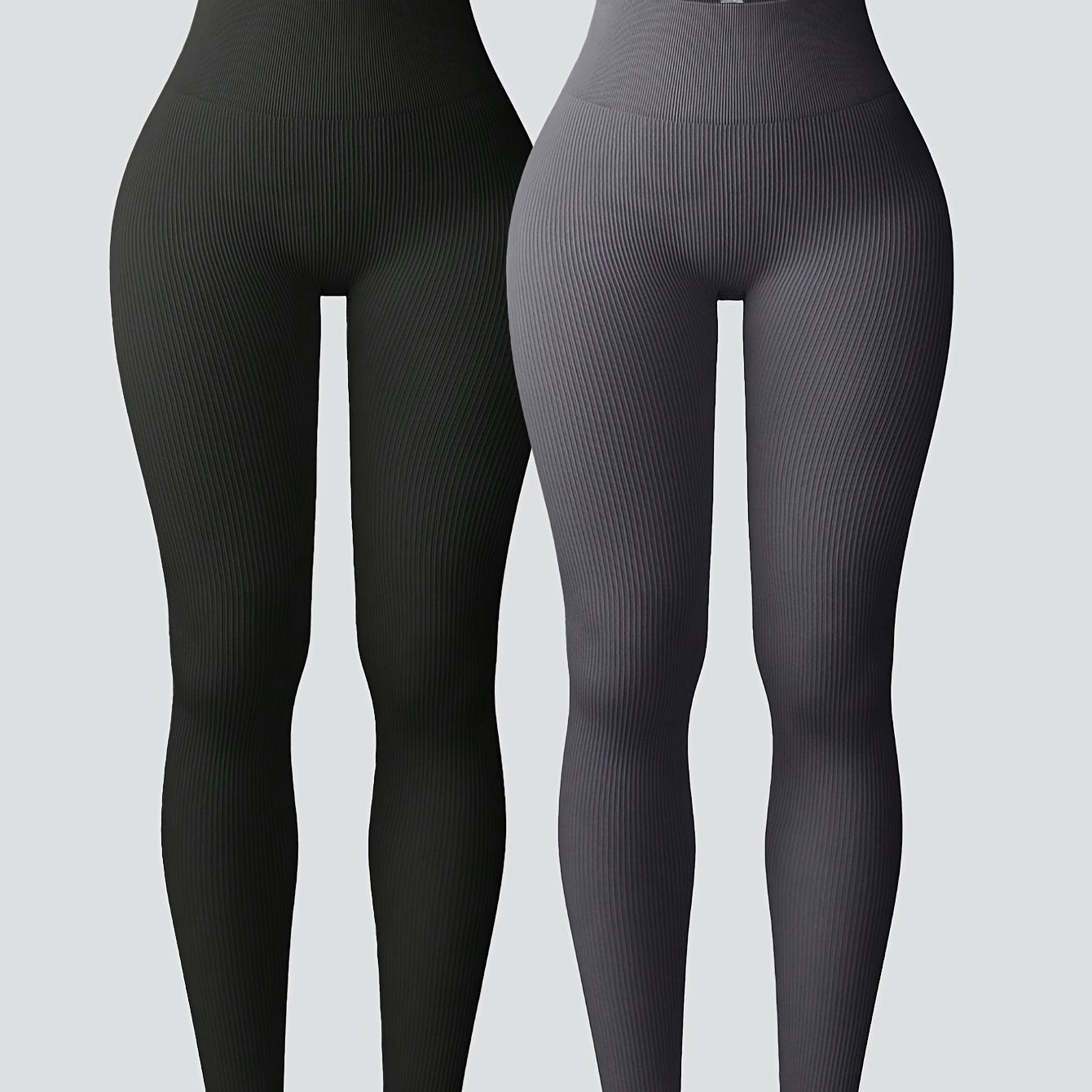 Pack de 2 Leggings acanalados y elásticos I cintura alta I Leggings yoga mujer I Pack Leggings I Leggings deportivos mujer I ropa deportiva mujer.