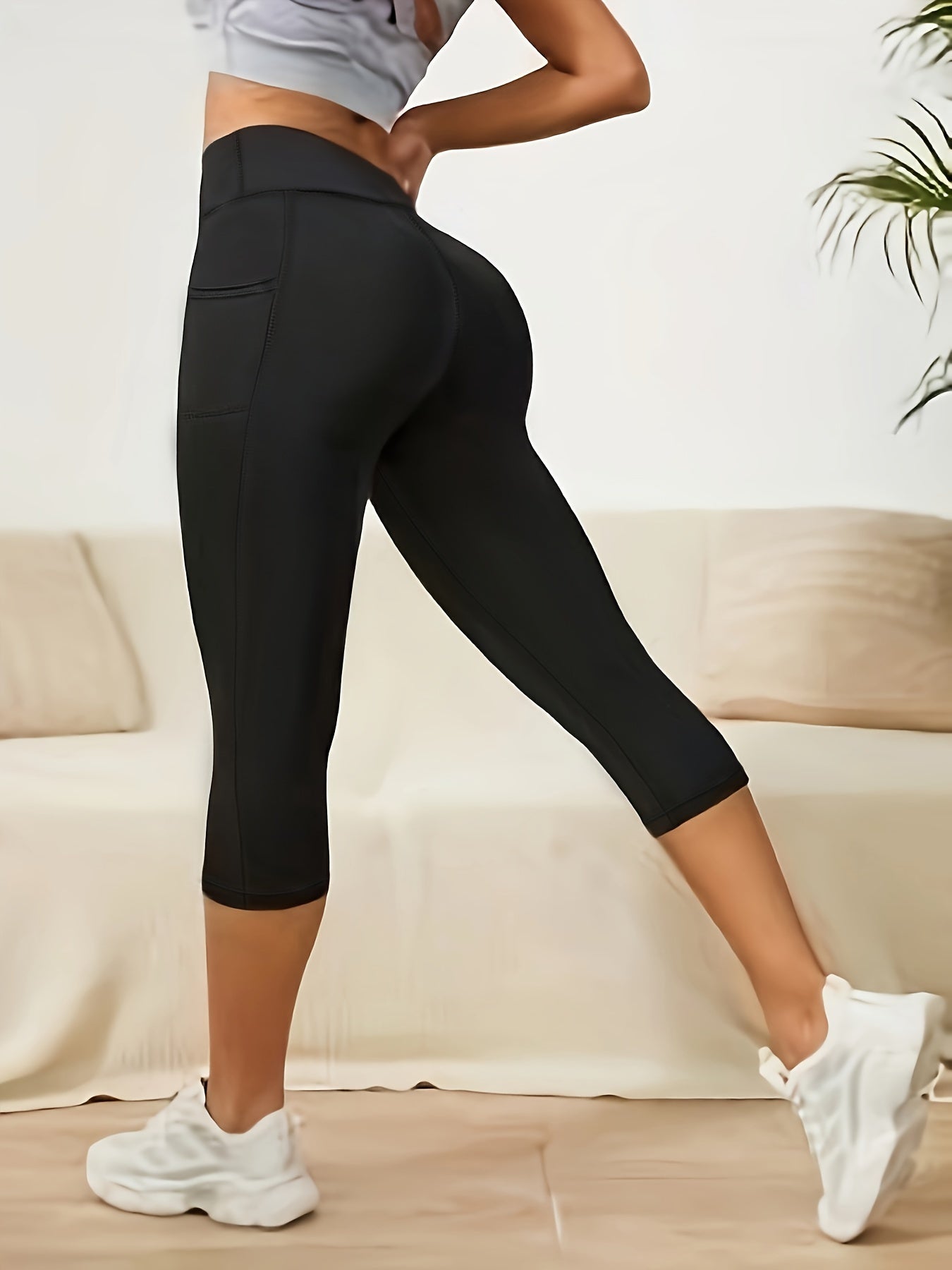 Leggings Capri Yoga Mujer | Elásticos | 82% Poliéster | VIVAVIA I Leggings con bolsillo para movil I Mayas deportivas mujer I Mayas elásticas cintura alta deporte mujer I Mayas realza cintura deporte mujer