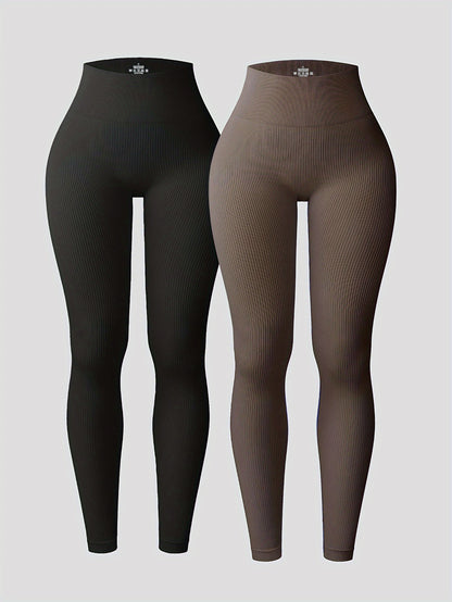 Pack de 2 Leggings acanalados y elásticos I cintura alta I Leggings yoga mujer I Pack Leggings I Leggings deportivos mujer I ropa deportiva mujer.