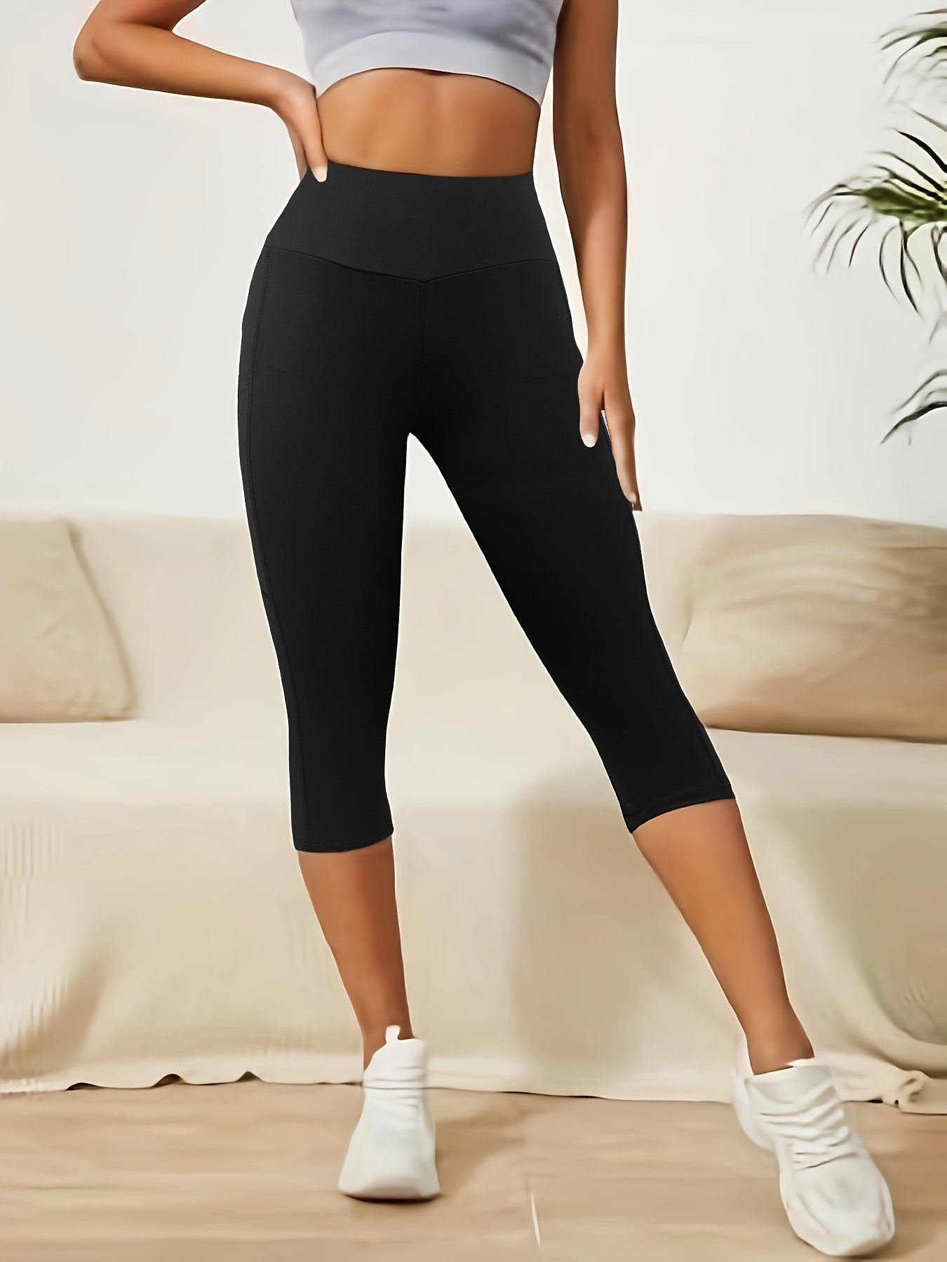 Leggings Capri Yoga Mujer | Elásticos | 82% Poliéster | VIVAVIA I Leggings con bolsillo para movil I Mayas deportivas mujer I Mayas elásticas cintura alta deporte mujer I Mayas realza cintura deporte mujer